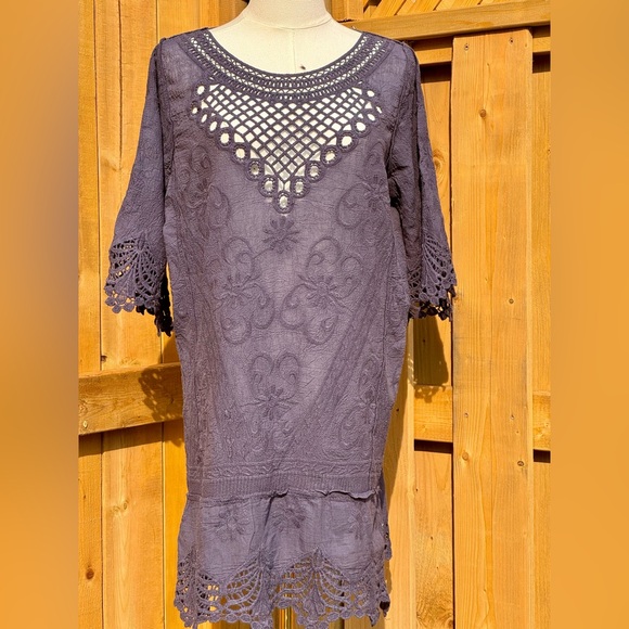🆕 FARM Rio 🧿 NWOT Navy Blue Crochet Tunic Dress, Sz M - Picture 4 of 16